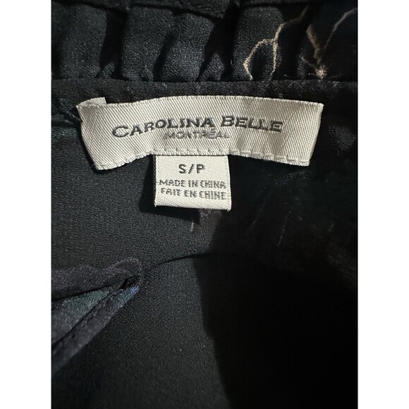 Carolina Belle Blouse Black Floral Print Lightweight Bell Sleeve Tie Neck Sz SP - Picture 5 of 7